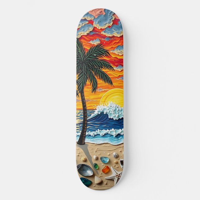 Vacker strandscen med palmer   mini skateboard bräda 18,5 cm (Framsida)