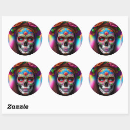 Vacker Sugar Skull Runt Klistermärke