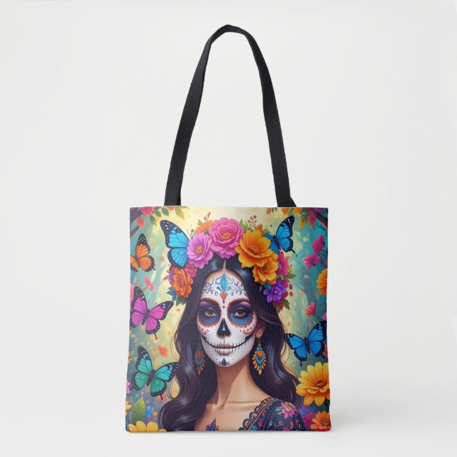 Vacker Sugar Skull Tote Tygkasse (Framsida)