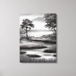 Vacker Summer Marsh Sketch Canvastryck