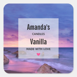 Vacker Sunset Coastal Photo Candle Business Fyrkantigt Klistermärke