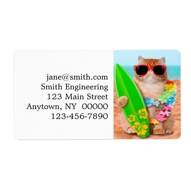 Vacker surfarkatt på stranden fraktsedel (Framsidan)