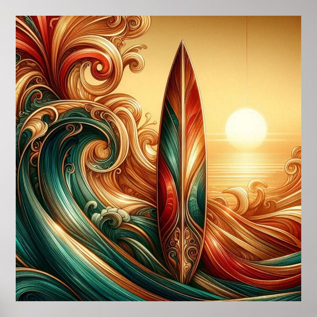 Vacker surfboard snyggt Sommarhavet färg Poster (Framsidan)