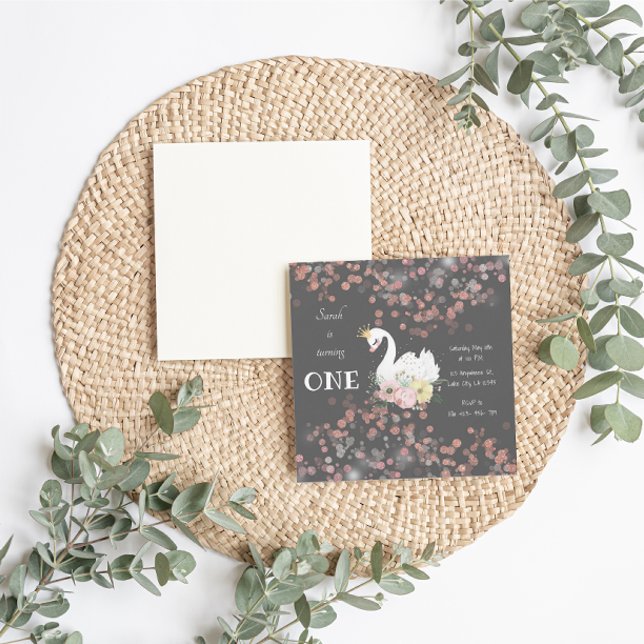 Vacker svan födelsedags korthälsning inbjudningar (Beautiful Swan Birthday Invitation )