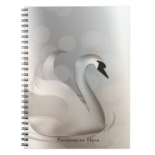 Vacker svan vit & silver elegant anpassad chic anteckningsbok med spiral (Framsidan)