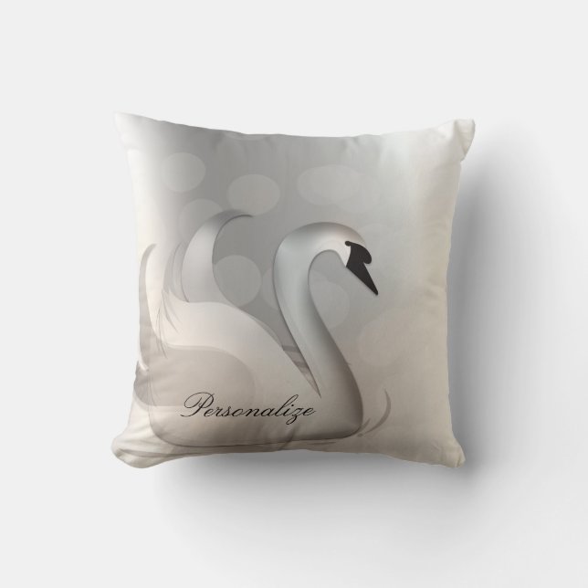 Vacker svan vit & silver elegant anpassad chic kudde (Framsida)