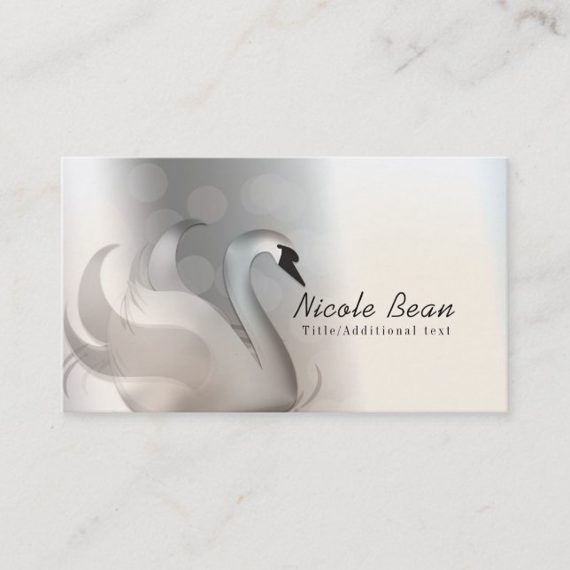 Vacker svan vit & silver elegant anpassad chic visitkort (Framsida)