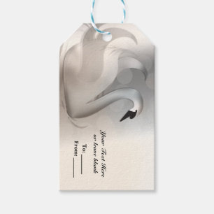 Vacker svan vit & silver elegant anpassad present presentetikett