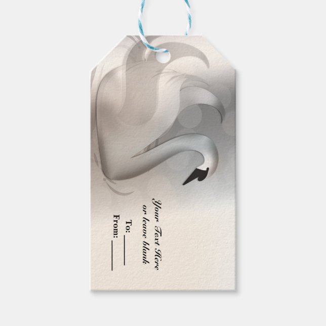 Vacker svan vit & silver elegant anpassad present presentetikett (Framsidan)