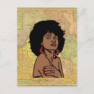 Vacker svart afrikansk kvinna Afrika Karta art Vykort