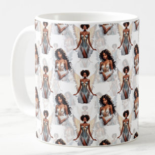 Vacker svart flicka änglar mönster design kaffemugg