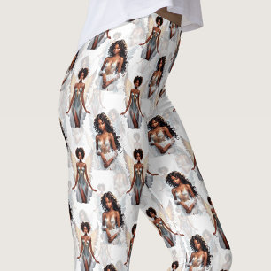 Vacker svart flicka änglar mönster design leggings
