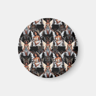 Vacker svart flickängel mönsterdesign - Mörk Magnet