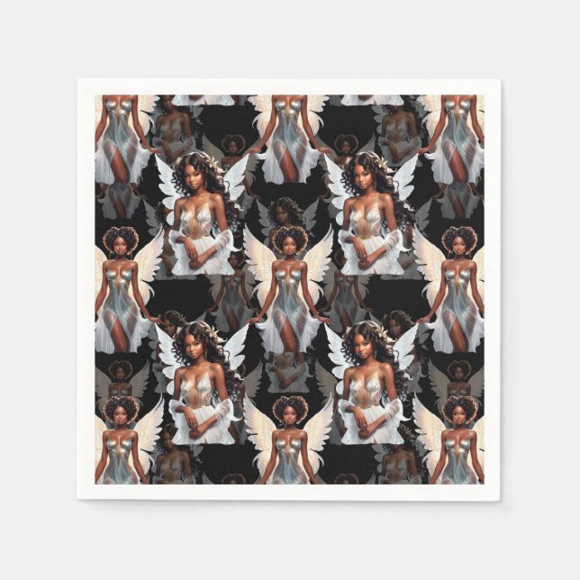 Vacker svart flickängel mönsterdesign - Mörk Pappersservett (Framsidan)