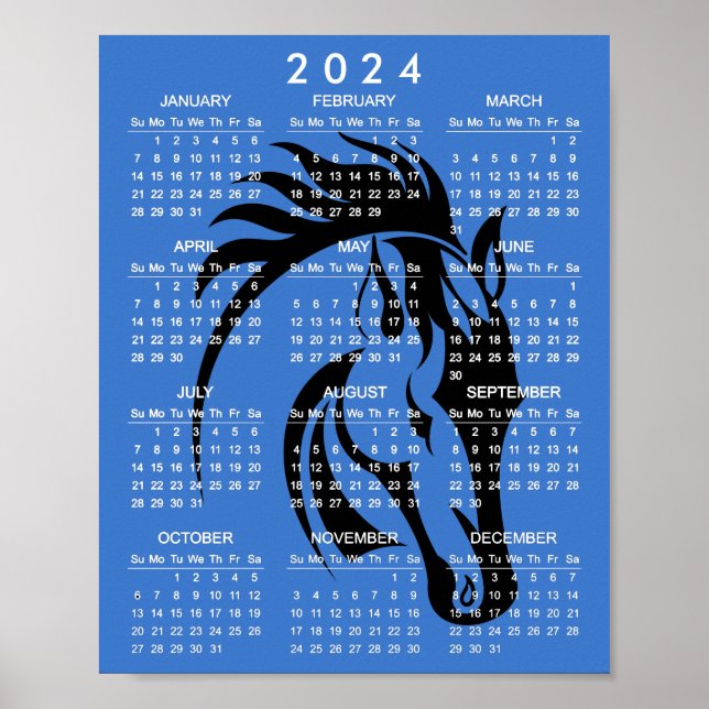 Vacker svart häst 2024 kalenderplansch poster (Framsidan)