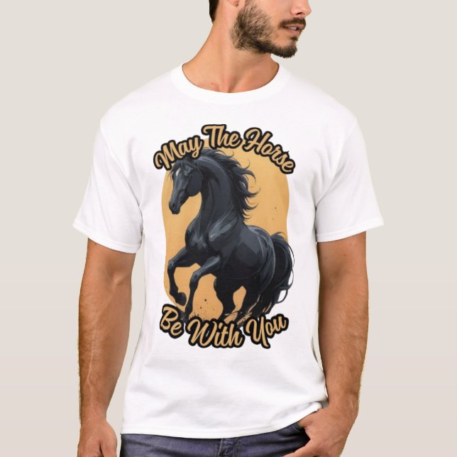 Vacker svart Horse T-Shirt (Framsida)