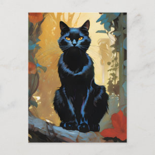 Vacker svart katt postkort vykort