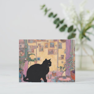vacker svart katt vykort