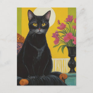 Vacker svart katt vykort
