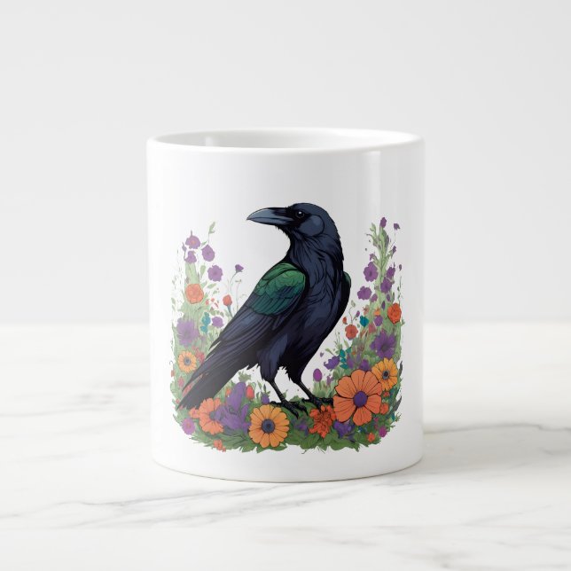Vacker svart korp jumbo mugg (Framsidan)