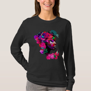 Vacker svart kvinna Afro Melanin Drottning Söt flö T Shirt