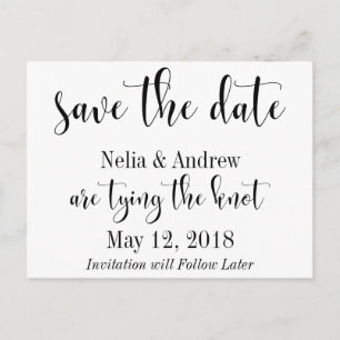 Vacker svart på vit typografi Save the Date Meddelande Vykort