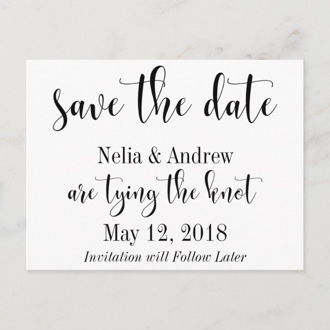 Vacker svart på vit typografi Save the Date Meddelande Vykort (Framsida)