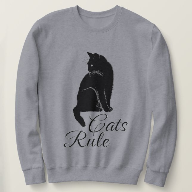 Vacker svart sittande katt med texten "Katter härs Lång Ärmad Tröja (Design framsida)