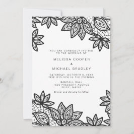 Vacker svart spets vintage bröllop inbjudningar