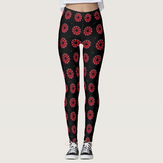 vacker, svart, stor polkadot mönster-blommigt leggings (Framsida)