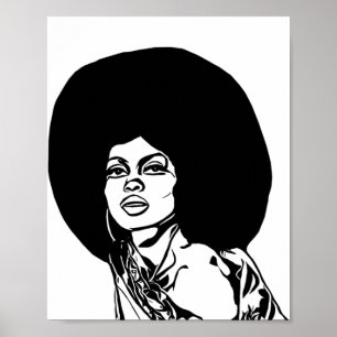 Vacker svart Woman Afro-hår Bläck Teckning Poster