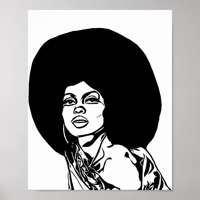 Vacker svart Woman Afro-hår Bläck Teckning Poster (Framsidan)
