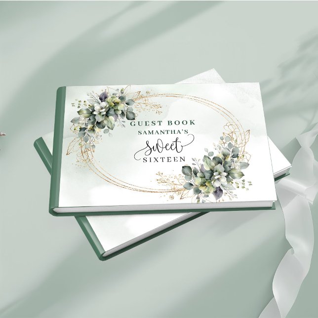 Vacker Sweet 16 salvia grön boho blomster gäst  Gästböcker (Gorgeous Sweet 16 sage green boho floral guest book)