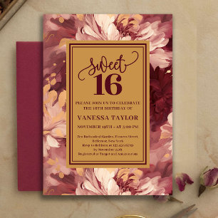 Vacker Sweet Sixteen Burgunder Rosa Boho Inbjudan