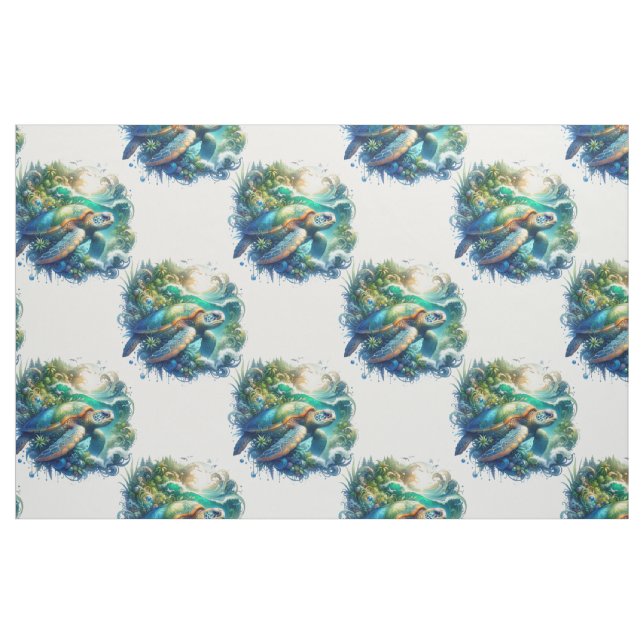 Vacker Swimming Sea Turtle Fabric Tyg (Fat Quarter)