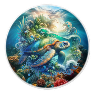 Vacker Swimming Sea Turtle Knopp