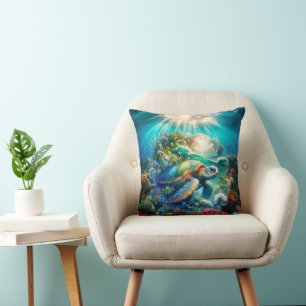Vacker Swimming Sea Turtle Kudde