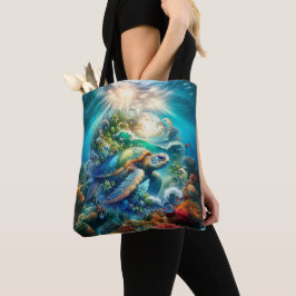 Vacker Swimming Sea Turtle Tote Bag Tygkasse