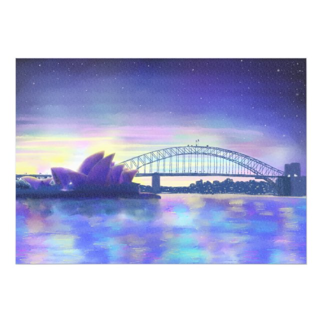 Vacker Sydney Harbour akvarell Solnedgång Fototryck (Framsidan)