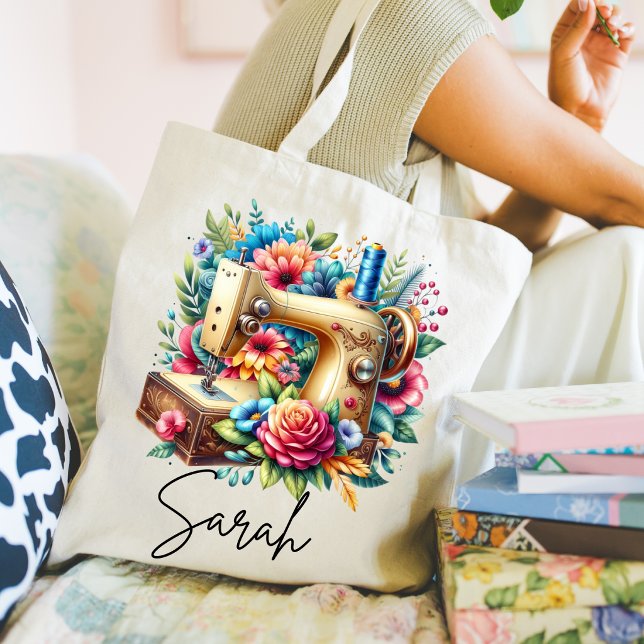 Vacker symaskinshopper jumbo tygkasse (Cute sewing machine hobby tote bag. )