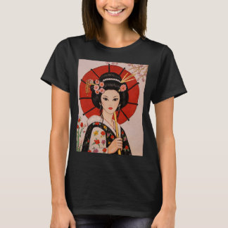 Vacker t-shirt prydd med vacker Geisha-flicka