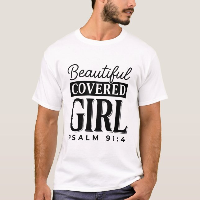 Vacker täckt flicka Psalm 91_4 Troskjorta Desi T Shirt (Framsida)