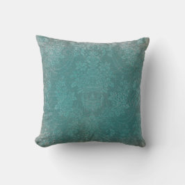 Vacker Teal Antique Damask Rustic Mönster Kudde