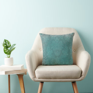 Vacker Teal Antique Damask Rustic Mönster Kudde