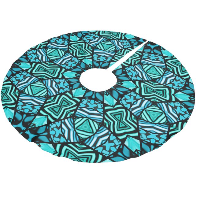 Vacker Teal Aqua Turquise Ethnic Mosaic Art Julgransmatta Borstad Polyester (Vinklad)