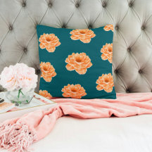 Vacker teal levande blommig kudde med drag av pers