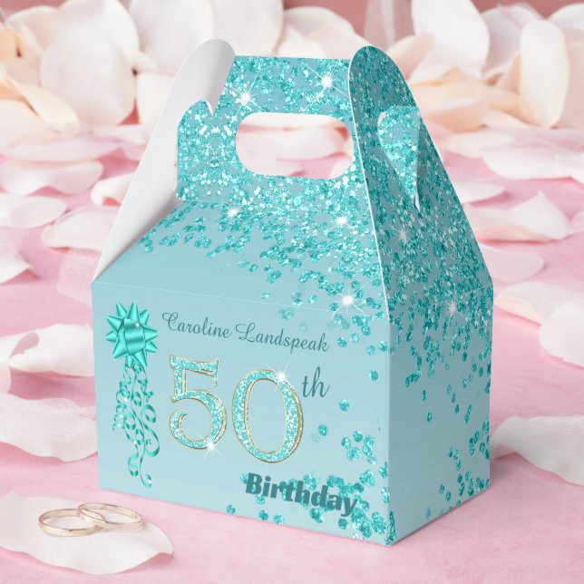 Vacker Tealblå Glitterband 50-årsdag Presentaskar (Bröllop)
