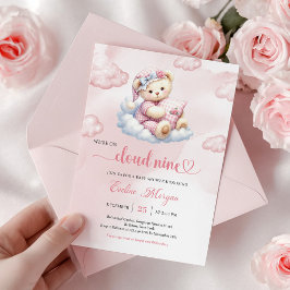 Vacker Teddybjörn Baby Shower Inbjudan Cloud 9