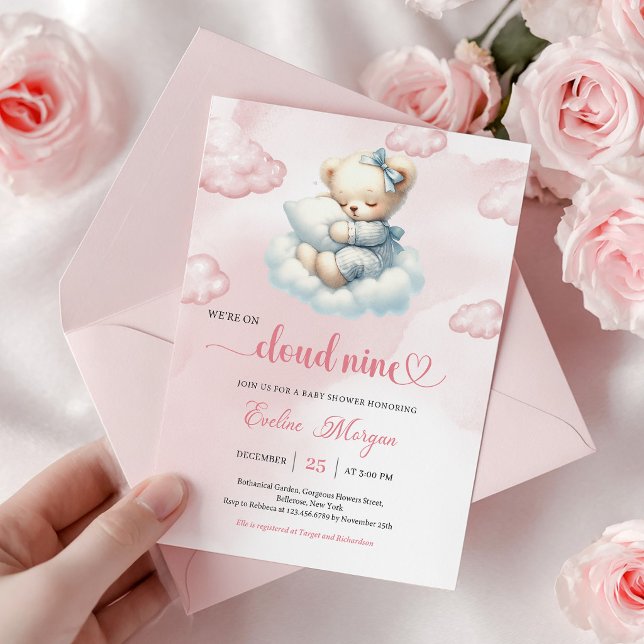 Vacker Teddybjörn Baby Shower Inbjudan Molnet I Sk (Precious Teddy Bear Baby Shower Invite Cloud Nine)