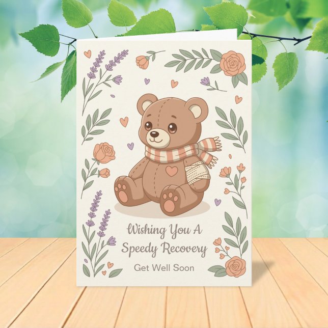 Vacker Teddybjörn Blommor För Återhämtning Kort (Skapare uppladdad)